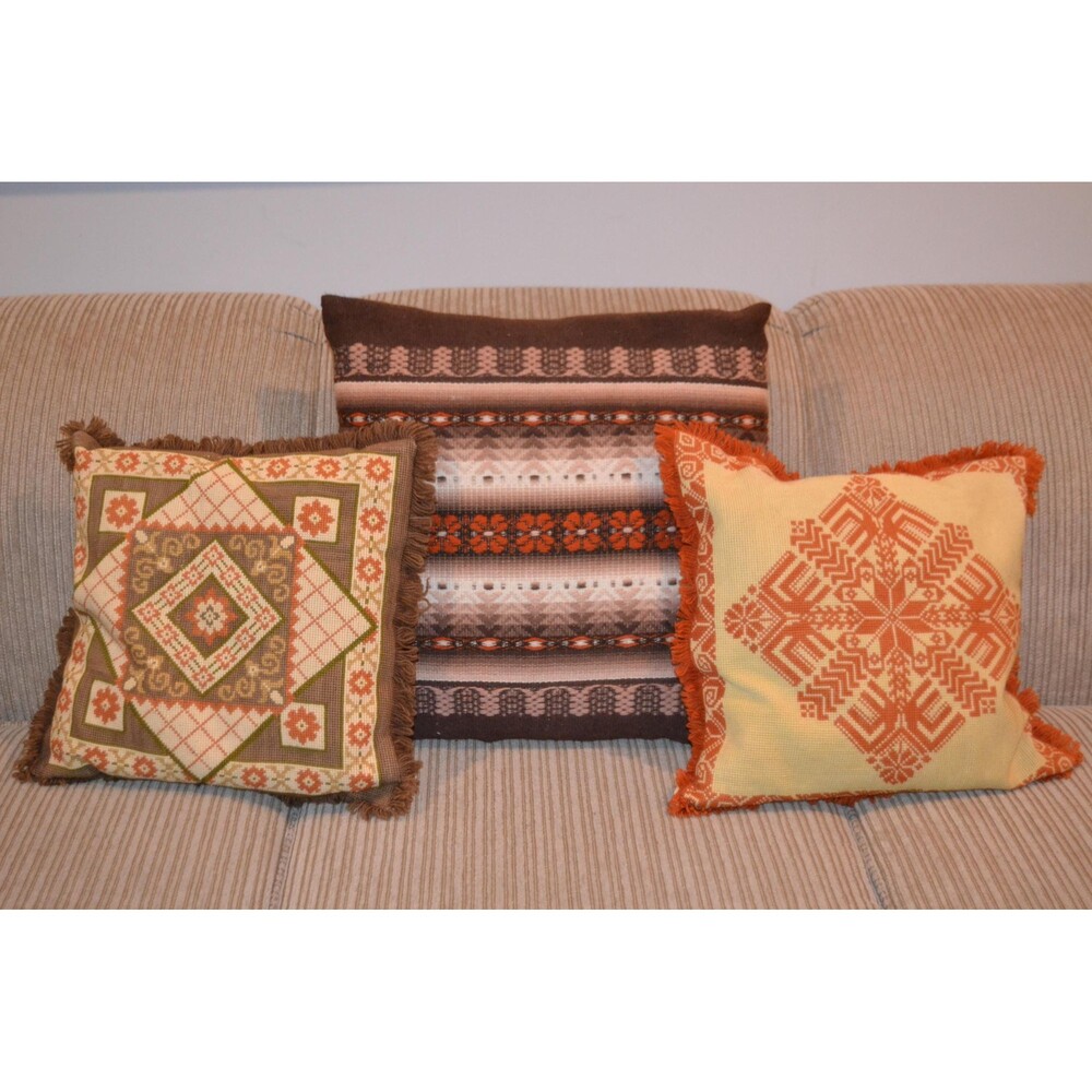 Vintage Pillows Needlepoint Three Antique Estate Finds